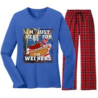 Funny Hot Dog Independence Day I’M Just Here For The Weiners Gift Women's Long Sleeve Flannel Pajama Set 