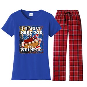 Funny Hot Dog Independence Day I’M Just Here For The Weiners Gift Women's Flannel Pajama Set