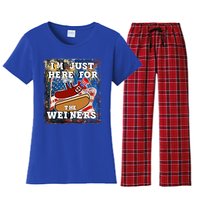 Funny Hot Dog Independence Day I’M Just Here For The Weiners Gift Women's Flannel Pajama Set