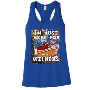 Funny Hot Dog Independence Day I’M Just Here For The Weiners Gift Women's Racerback Tank