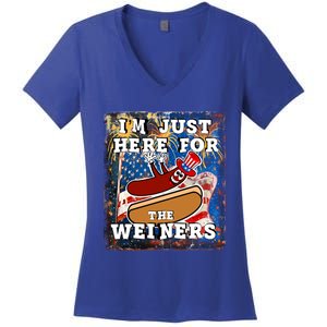 Funny Hot Dog Independence Day I’M Just Here For The Weiners Gift Women's V-Neck T-Shirt