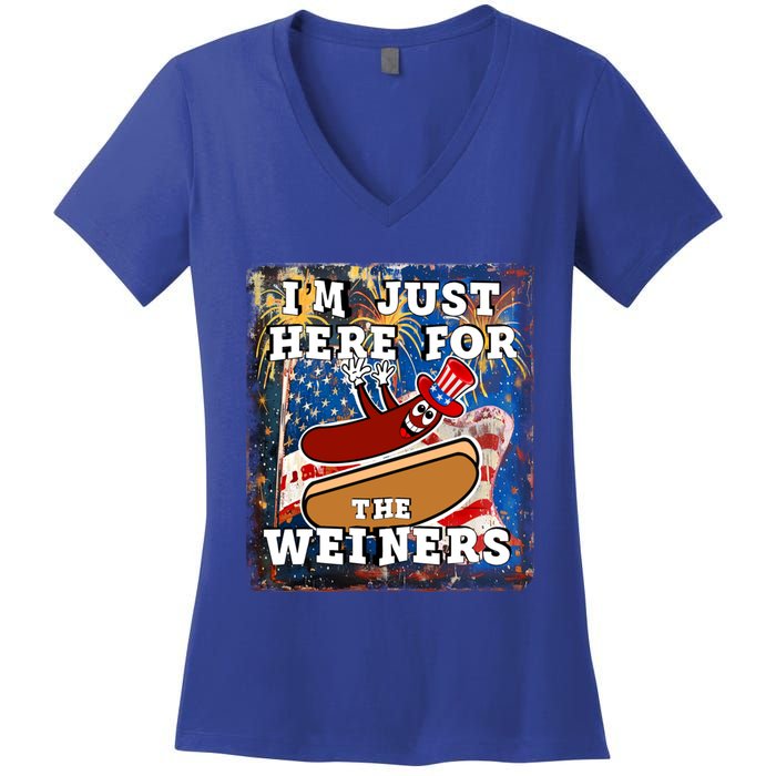 Funny Hot Dog Independence Day I’M Just Here For The Weiners Gift Women's V-Neck T-Shirt