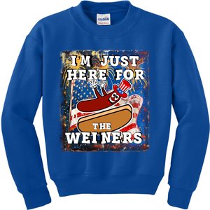 Funny Hot Dog Independence Day I’M Just Here For The Weiners Gift Kids Sweatshirt