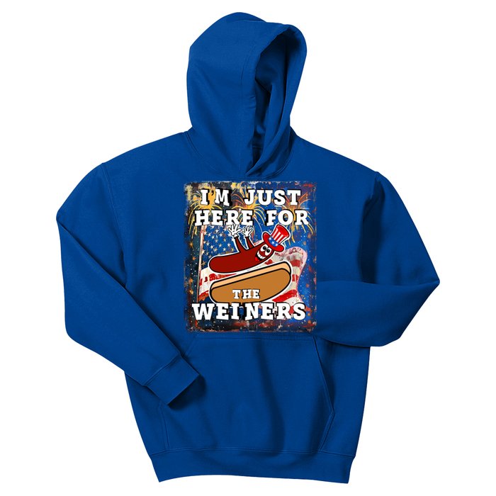 Funny Hot Dog Independence Day I’M Just Here For The Weiners Gift Kids Hoodie