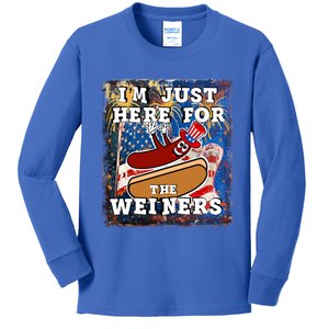 Funny Hot Dog Independence Day I’M Just Here For The Weiners Gift Kids Long Sleeve Shirt