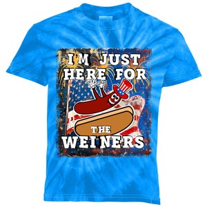 Funny Hot Dog Independence Day I’M Just Here For The Weiners Gift Kids Tie-Dye T-Shirt