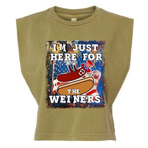 Funny Hot Dog Independence Day I’M Just Here For The Weiners Gift Garment-Dyed Women's Muscle Tee