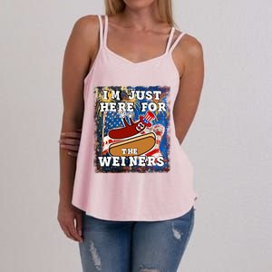 Funny Hot Dog Independence Day I’M Just Here For The Weiners Gift Women's Strappy Tank