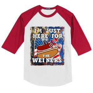 Funny Hot Dog Independence Day I’M Just Here For The Weiners Gift Kids Colorblock Raglan Jersey