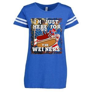 Funny Hot Dog Independence Day I’M Just Here For The Weiners Gift Enza Ladies Jersey Football T-Shirt