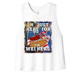 Funny Hot Dog Independence Day I’M Just Here For The Weiners Gift Women's Racerback Cropped Tank