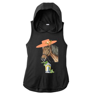 Funny Horse Derby Party Ladies PosiCharge Tri-Blend Wicking Draft Hoodie Tank