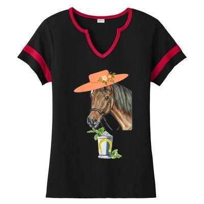 Funny Horse Derby Party Ladies Halftime Notch Neck Tee