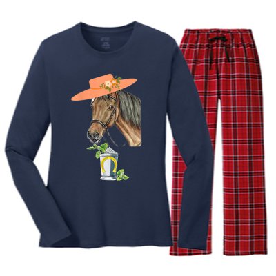 Funny Horse Derby Party Women's Long Sleeve Flannel Pajama Set 