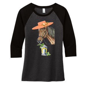 Funny Horse Derby Party Women's Tri-Blend 3/4-Sleeve Raglan Shirt