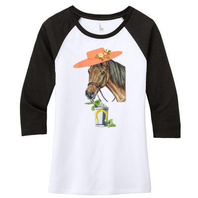 Funny Horse Derby Party Women's Tri-Blend 3/4-Sleeve Raglan Shirt