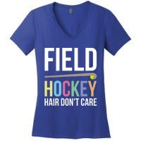 Fieldhockey Hair Dont Care Field Hockey Gift Women's V-Neck T-Shirt