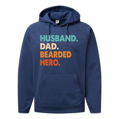 Funny Husband Dad Beard Legend Vintage Bearded Performance Fleece Hoodie