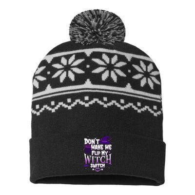 Funny Halloween Don't Make Me Flip My Witch Switch USA-Made Snowflake Beanie