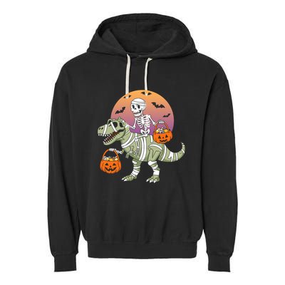 Funny Halloween Dinosaur T Rex Skeleton Garment-Dyed Fleece Hoodie