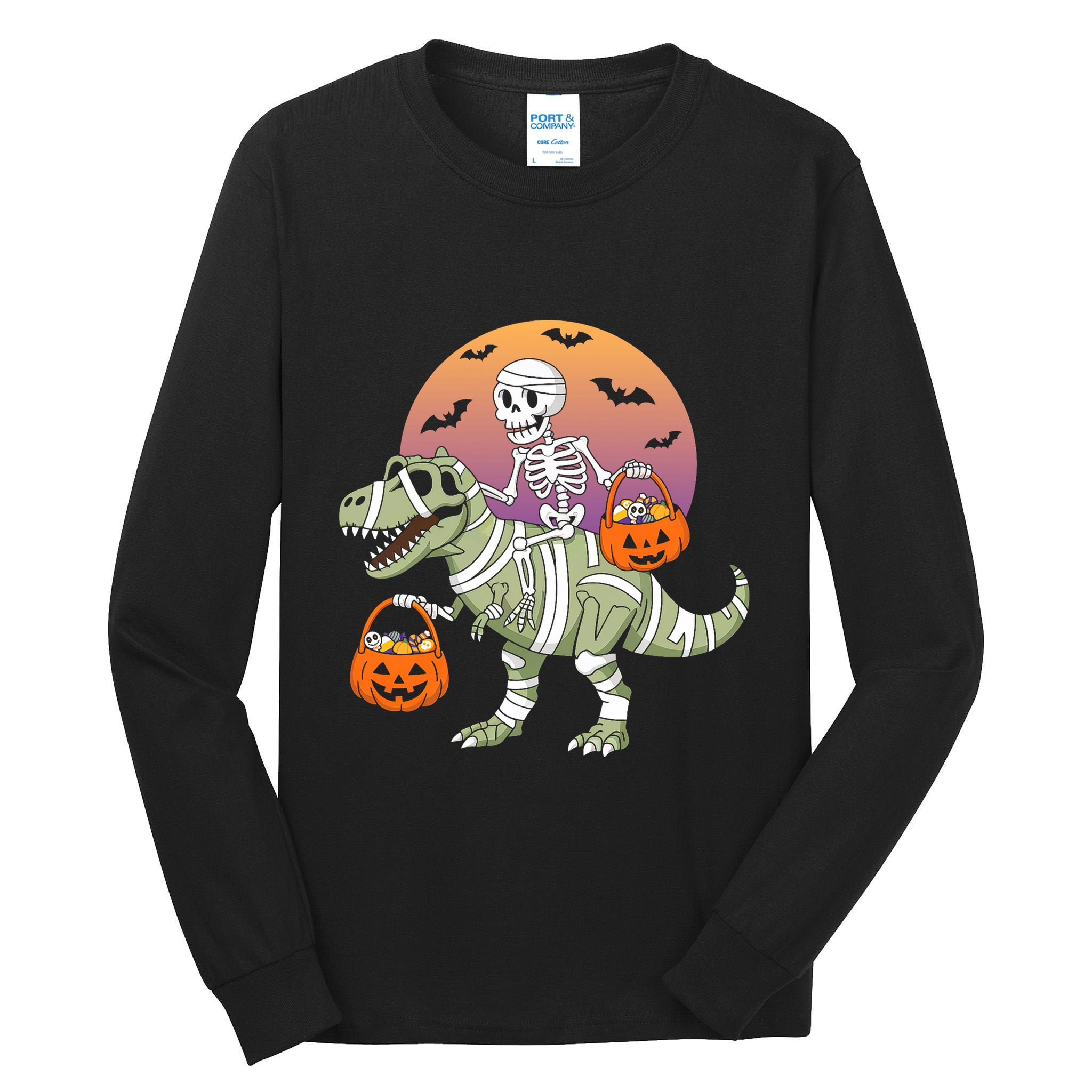 Funny Halloween Dinosaur T Rex Skeleton Tall Long Sleeve T-Shirt