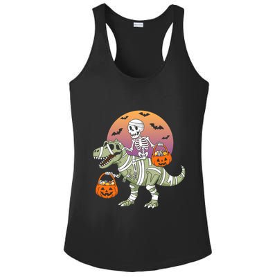 Funny Halloween Dinosaur T Rex Skeleton Ladies PosiCharge Competitor Racerback Tank