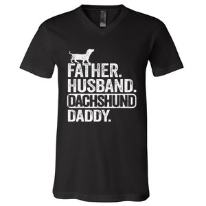 Father Husband Dachshund Daddy Wiener Dad Grandpa Doxie V-Neck T-Shirt