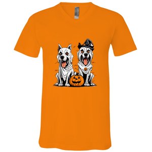 Funny Halloween Dog Ghost Mummy Dog Lover Matching Family Gift V-Neck T-Shirt