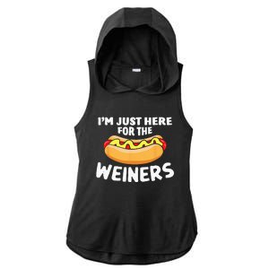 Funny Hot Dog Im Just Here For The Wieners 4th Of July Ladies PosiCharge Tri-Blend Wicking Draft Hoodie Tank