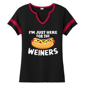 Funny Hot Dog Im Just Here For The Wieners 4th Of July Ladies Halftime Notch Neck Tee