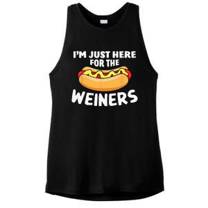 Funny Hot Dog Im Just Here For The Wieners 4th Of July Ladies PosiCharge Tri-Blend Wicking Tank