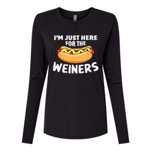 Funny Hot Dog Im Just Here For The Wieners 4th Of July Womens Cotton Relaxed Long Sleeve T-Shirt