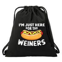 Funny Hot Dog Im Just Here For The Wieners 4th Of July Drawstring Bag