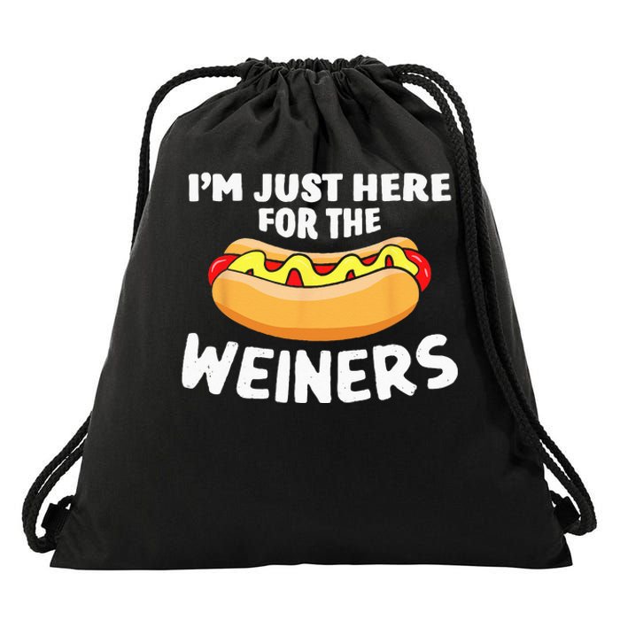 Funny Hot Dog Im Just Here For The Wieners 4th Of July Drawstring Bag