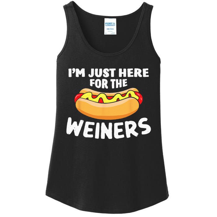 Funny Hot Dog Im Just Here For The Wieners 4th Of July Ladies Essential Tank