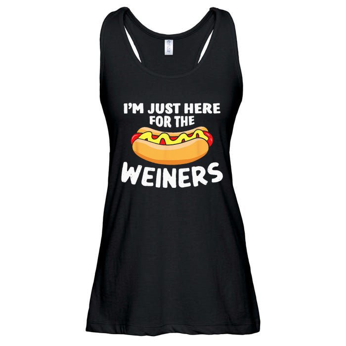 Funny Hot Dog Im Just Here For The Wieners 4th Of July Ladies Essential Flowy Tank