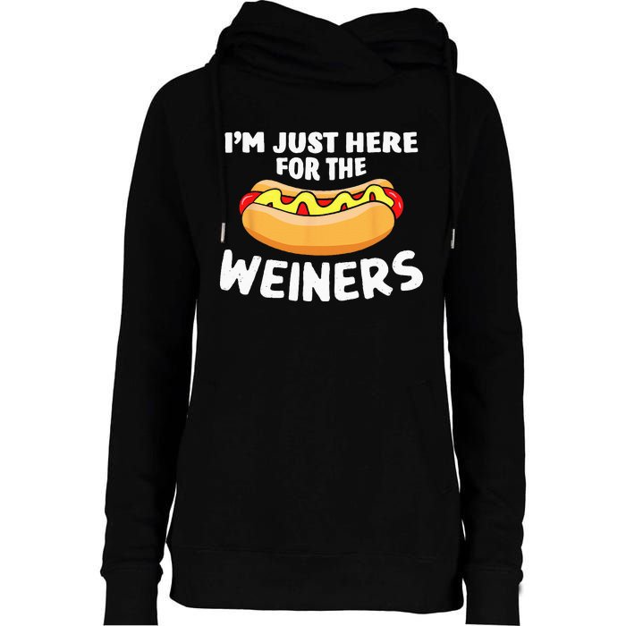 Funny Hot Dog Im Just Here For The Wieners 4th Of July Womens Funnel Neck Pullover Hood