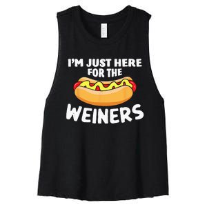 Funny Hot Dog Im Just Here For The Wieners 4th Of July Women's Racerback Cropped Tank