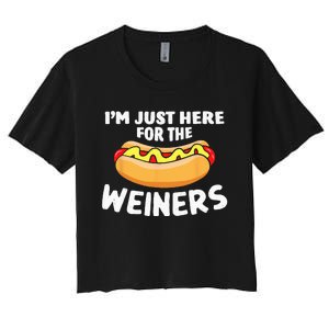 Funny Hot Dog Im Just Here For The Wieners 4th Of July Women's Crop Top Tee