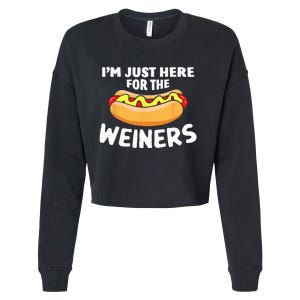 Funny Hot Dog Im Just Here For The Wieners 4th Of July Cropped Pullover Crew