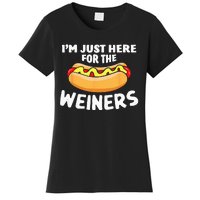 Funny Hot Dog Im Just Here For The Wieners 4th Of July Women's T-Shirt