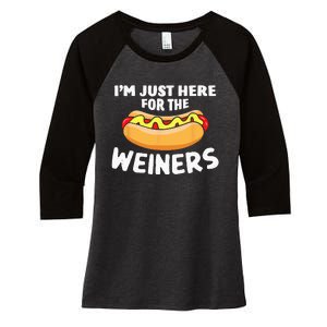 Funny Hot Dog Im Just Here For The Wieners 4th Of July Women's Tri-Blend 3/4-Sleeve Raglan Shirt