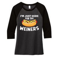 Funny Hot Dog Im Just Here For The Wieners 4th Of July Women's Tri-Blend 3/4-Sleeve Raglan Shirt