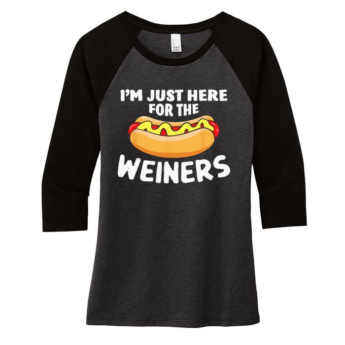 Funny Hot Dog Im Just Here For The Wieners 4th Of July Women's Tri-Blend 3/4-Sleeve Raglan Shirt