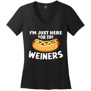 Funny Hot Dog Im Just Here For The Wieners 4th Of July Women's V-Neck T-Shirt