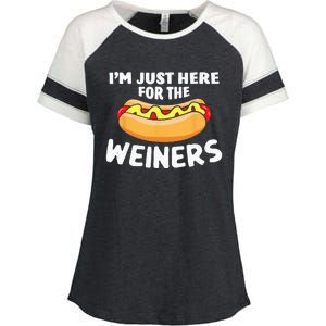 Funny Hot Dog Im Just Here For The Wieners 4th Of July Enza Ladies Jersey Colorblock Tee