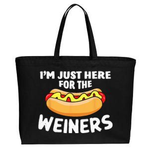 Funny Hot Dog Im Just Here For The Wieners 4th Of July Cotton Canvas Jumbo Tote