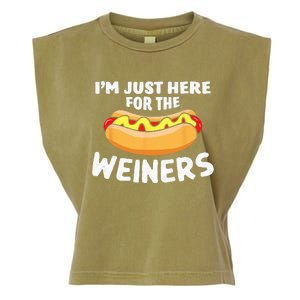 Funny Hot Dog Im Just Here For The Wieners 4th Of July Garment-Dyed Women's Muscle Tee