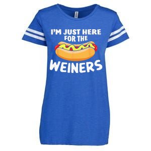 Funny Hot Dog Im Just Here For The Wieners 4th Of July Enza Ladies Jersey Football T-Shirt