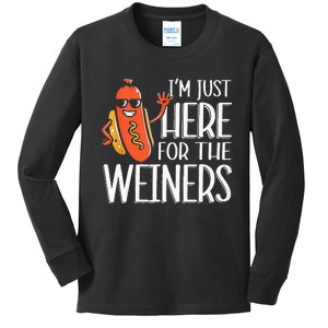 Funny Hot Dog I'm Just Here For The Wieners Sausage Kids Long Sleeve Shirt